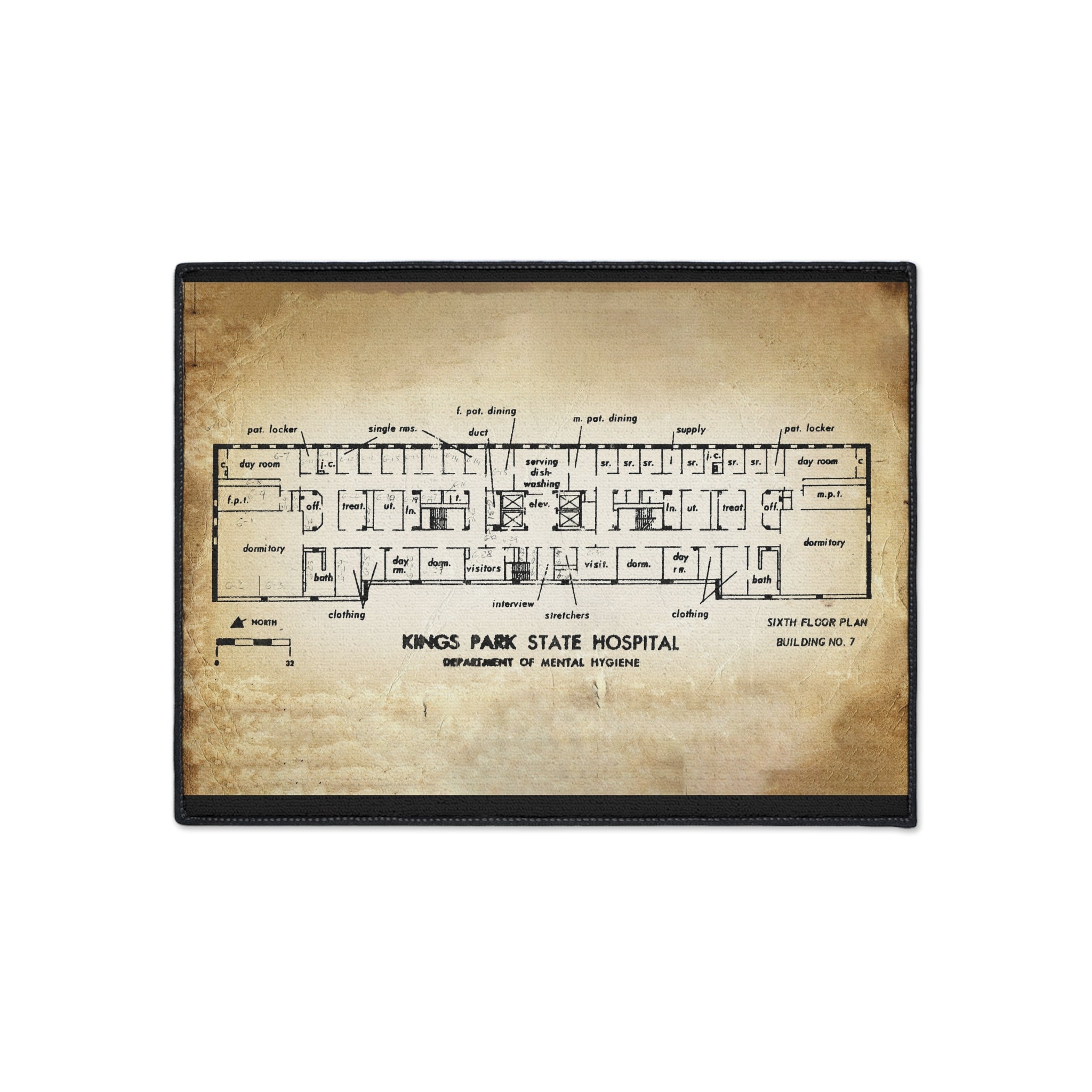 Vintage Kings Park State Hospital Floor Plan Mat