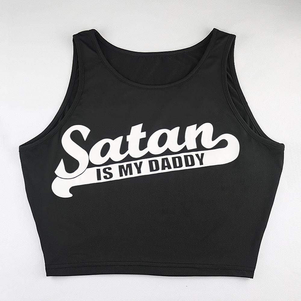 Satan is my Daddy - Short Slim Black Tank Top