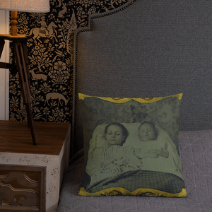 Post Mortem Photo Pillow - 18 x 18, two children in bed
