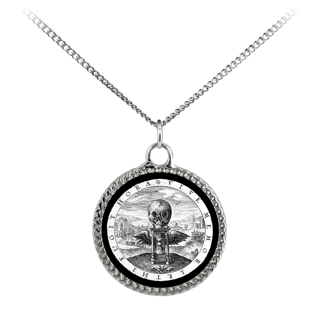 Vive Memor Lethi Fugit Hora coin pendant on chain