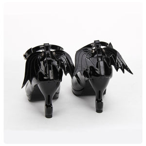 Gothic Lolita Ankle T-strap Shoes with Cross Design, Rounded Toe, Black or Black Patent