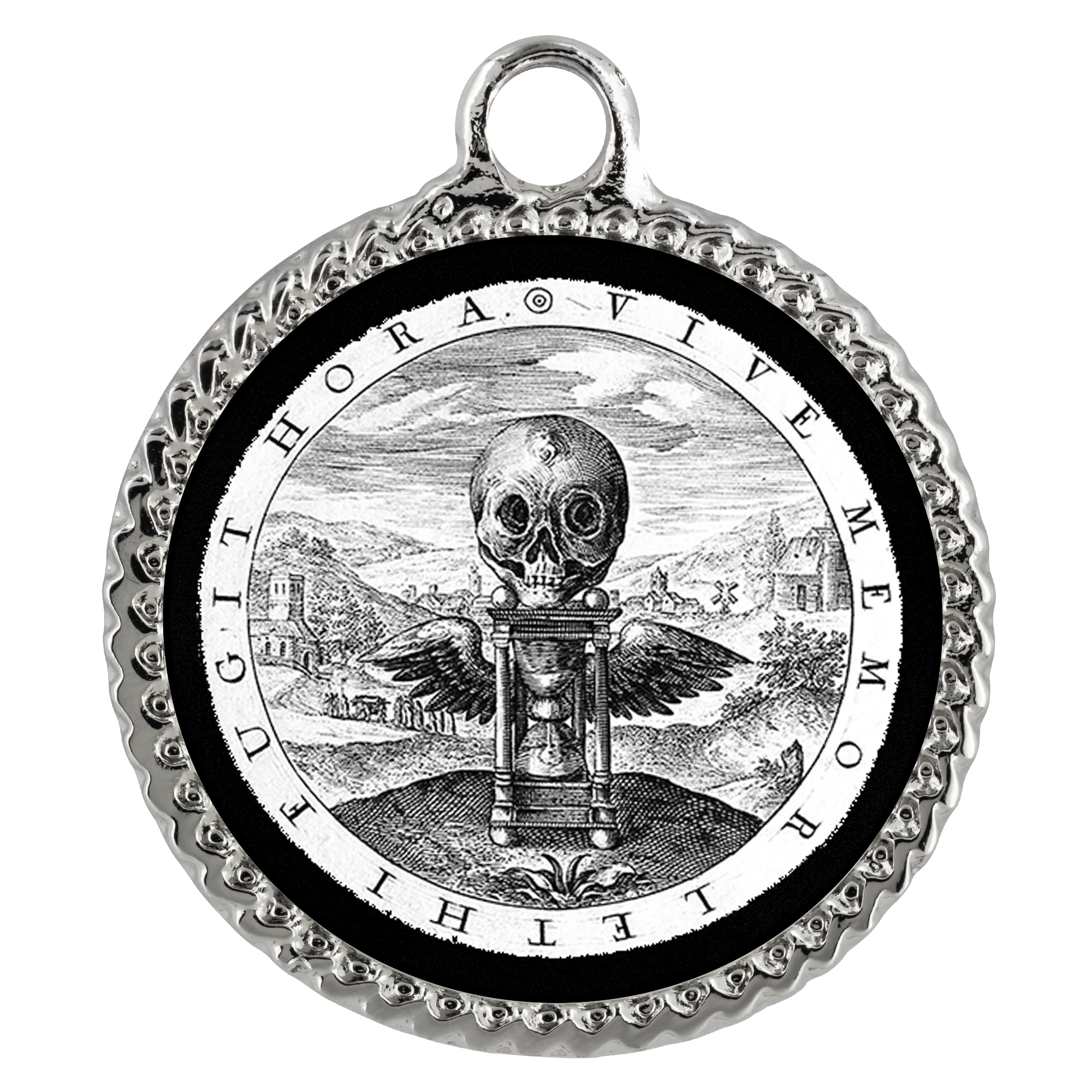 Vive Memor Lethi Fugit Hora coin pendant on chain